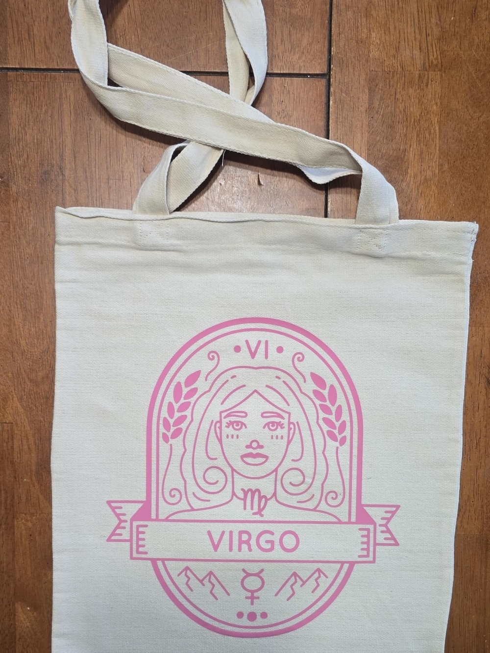 Virgo Heavy Canvas Tote Bag - Pink on Cream